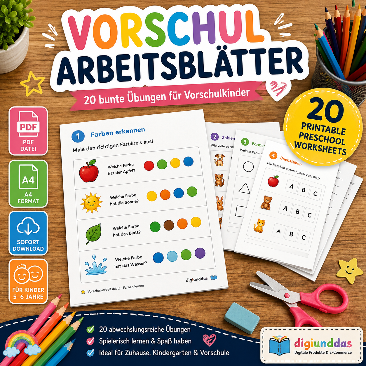 Vorschule -  Arbeitsblätter Interaktive Anwendung